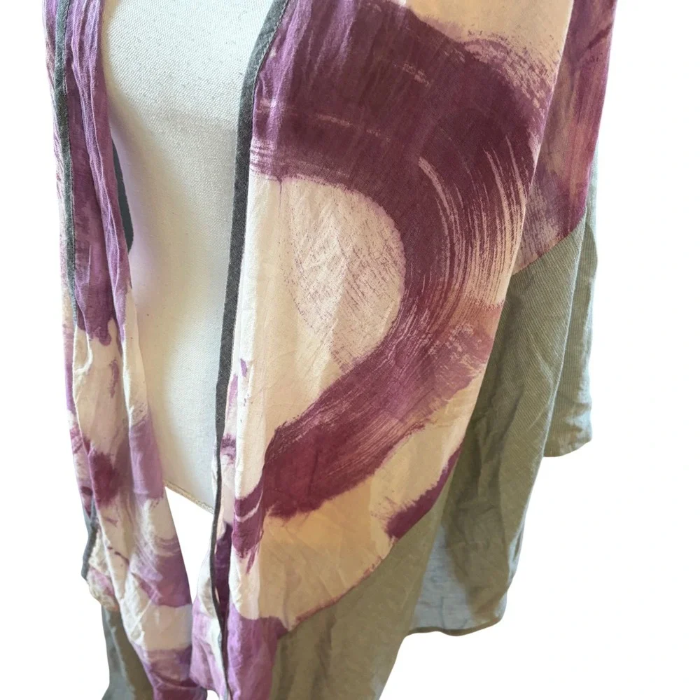 NWT Sucesos Hand Painted Cotton Kimono Wrap Purple Green Boho Artsy One Size